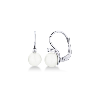 Pendientes de oro blanco de 18 quilates con perlas cultivadas de 7 mm y diamante