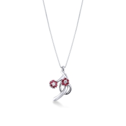 Collar mujer con flores en oro blanco 18k con rubies y diamantes
