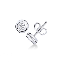 Pendientes solitarios a bisel en oro blanco 18K con diamantes 0.20 qt