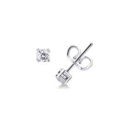 Pendientes solitarios redondos oro blanco 18K y diamantes 0,14 qt