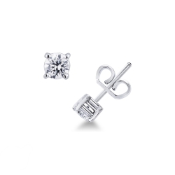 Pendientes botón de oro blanco 18 kilates con diamantes redondos solitarios 0,40 quilates