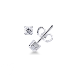 Pendientes botón solitarios 4 garras diamantes 0.08 quilates y oro blanco 750