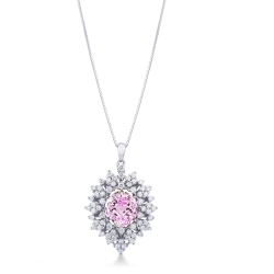 Colgante en oro blanco 18k con zafiro rosa y diamantes