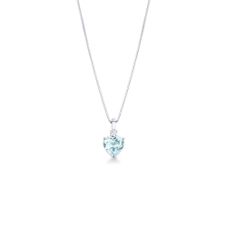 Collar oro blanco 18 quilates corazón de aguamarina