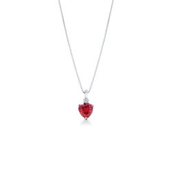Collar en oro blanco 18k corazon en rubi y diamante