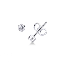 Pendientes oro blanco de 18 kilates solitario con 6 garras y diamantes de 0,12 qt