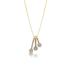 Collar en oro amarillo 18k con diamantes sobre tres flores en degradado
