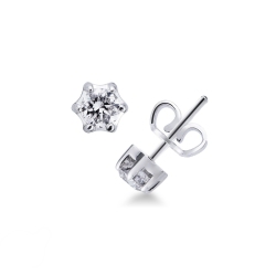 Pendientes botón en oro blanco 750 6 garras diamantes 0,30 quilates