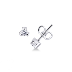 Pendientes en oro blanco 18 kilates con 3 garras y diamantes 0,12 quilates