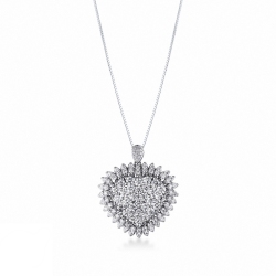 Collar en oro blanco 18k con colgante de corazon en diamantes