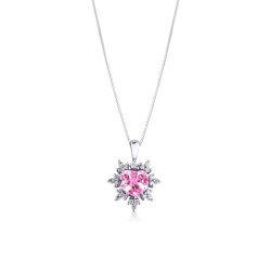 Collar oro blanco 18k forma de flor con zafiro rosa