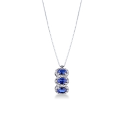 Collar con tres zafiros azules ovalados y diamantes or 750