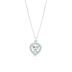 Collar oro blanco 18kt con colgante aquamarina corazón y diamantes