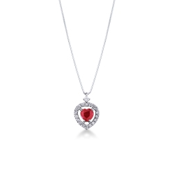 Collar oro blanco 18k corazon con rubi y diamantes