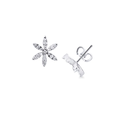 Pendientes de oro blanco 18k con flor y diamantes
