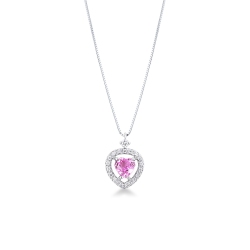Collar oro blanco corazón con zafiro rosa
