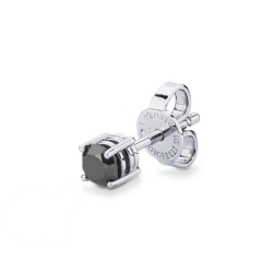 Pendiente individual en oro blanco de 18 quilates a 4 garras con diamante negro
