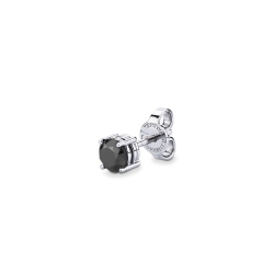 Pendientes individuales en oro blanco de 18k a 4 garras con diamante negro