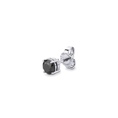 Pendientes individuales en oro blanco de 18k a 4 garras con diamante negro 