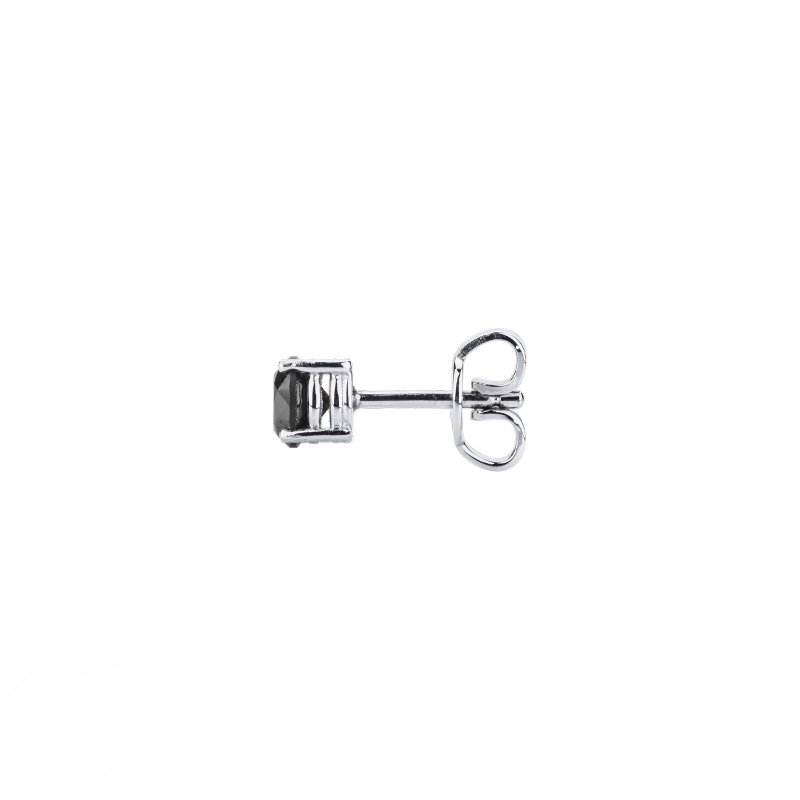 Pendiente mono en oro blanco de 18k a 4 garras con diamante negro  Pendiente mono en oro blanco de 18k a 4 garras con diamante negro