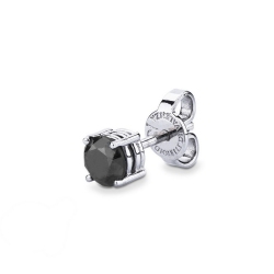 Pendiente mono en oro blanco de 18k a 4 garras con diamante negro