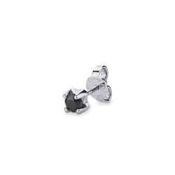 Pendiente mono en oro blanco de 18 quilates a 4 garras con un diamante negro