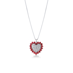 Collar oro blanco 18K con colgante corazón con diamantes