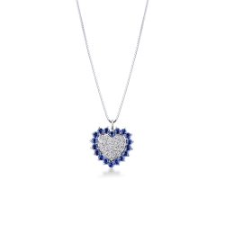 Collar oro blanco 18K con colgante corazón zafiros azules