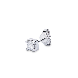 Pendiente mono oro blanco 18k y diamante 4 garras