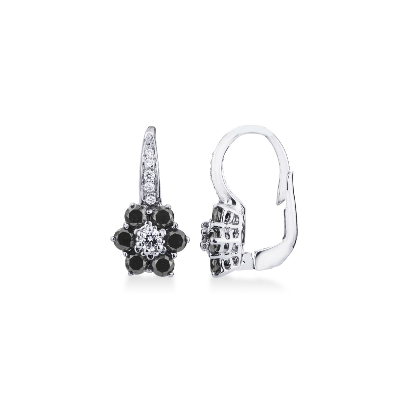 Pendientes flor oro blanco 18K diamantes negros y blancos Pendientes flor oro blanco 18K diamantes negros y blancos