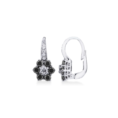 Pendientes flor oro blanco 18K diamantes negros y blancos