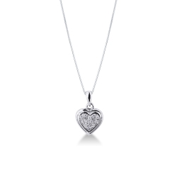 Collar de oro blanco de 18 kilates con colgante corazón pavé de diamantes