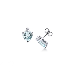Pendientes en oro blanco de 18K con aguamarina corazón
