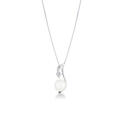 Collar en oro blanco con perla natural y diamante