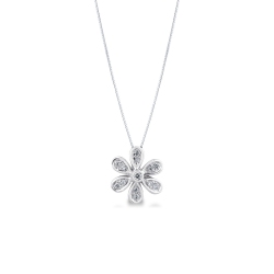 Collana in oro bianco 18k con pendente a fiore e 6 petali in diamanti