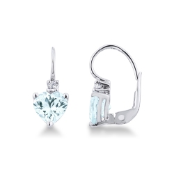 Pendientes oro blanco 18kt con corazones de aguamarina y diamantes