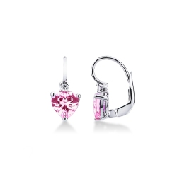 Pendientes oro blanco de 18k con zafiros rosas talla corazón y diamantes