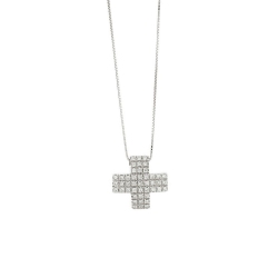 Collar de oro blanco de 18k con cruz de diamantes en pavé