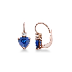 Pendientes oro rosa 18k con zafiros azules corazón y diamantes