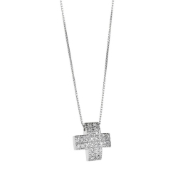 Collar en oro blanco de 18 quilates con cruz engastada en pavé de diamantes