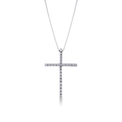 Collar en oro blanco de 18k con colgante de cruz con diamantes