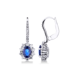 Pendientes cierre catalán en Oro Blanco 18k con Zafiros Azules y Diamantes