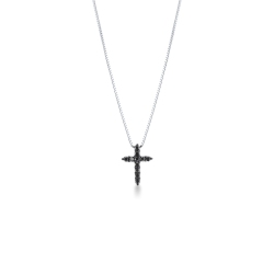 Collar con cruz en oro blanco de 18k y diamantes negros