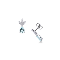 Pendientes Oro Blanco 18k con Aguamarina y Diamantes