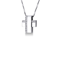 Collar para hombre con cruz en oro blanco de 18k y diamantes 2