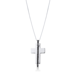 Collar con cruz para hombre en oro blanco 18 quilates y diamantes negros