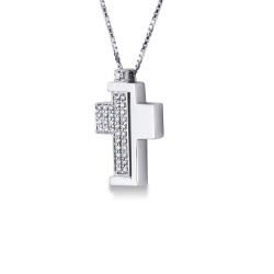 Collar con cruz de oro blanco de 18 kilates para hombre con diamantes 2