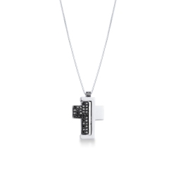 Collar cruz oro blanco 18k con diamantes negros 50 cm