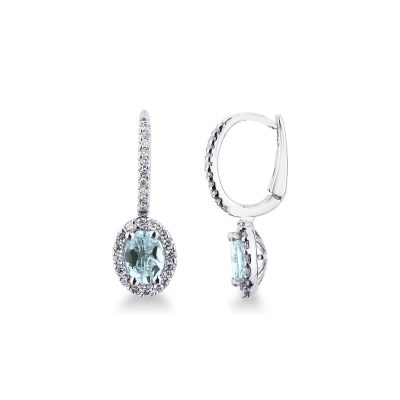 Pendientes con aguamarinas ovales y contorno de diamantes Oro Blanco 18k