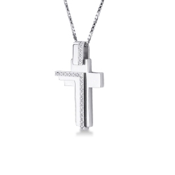 Collar hombre cruz oro blanco 18k con diamantes 2